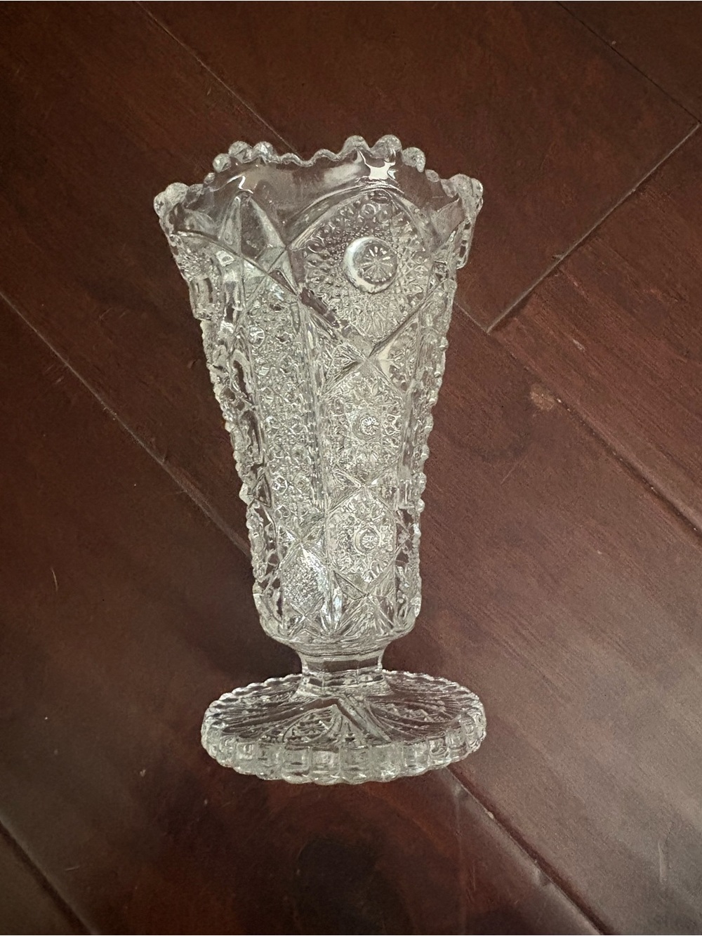 Clear Pressed Glass Decorative Vase - Classic Cut Pattern